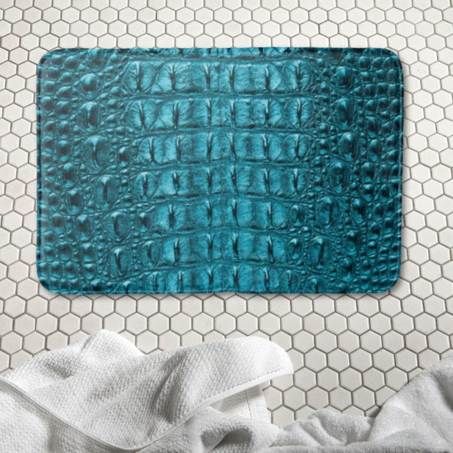 Tapete De Banheiro impressão de crocodilo azul de turquesa aqua (trendy teal turquoise aqua blue alligator print bath mat)