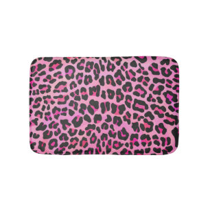 Tapete De Banheiro Impressão de Leopardo Preto e Rosa Quente