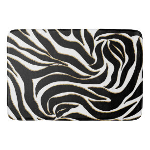 Tapete De Banheiro Impressão em branco de zebra Dourada e Elegante