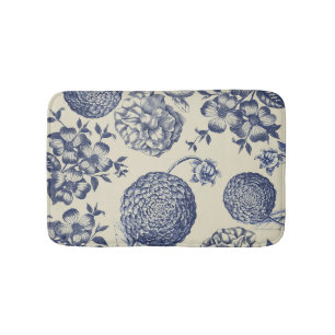 Tapete De Banheiro Impressão Flor Azul Antiquado Floral