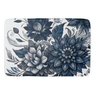 Tapete De Banheiro Impressão Floral Boêmia Azul e Branco