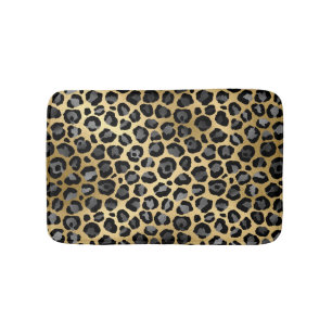 Tapete De Banheiro Impressão Leopardo - Cinzas Legais, Preto e Dourad