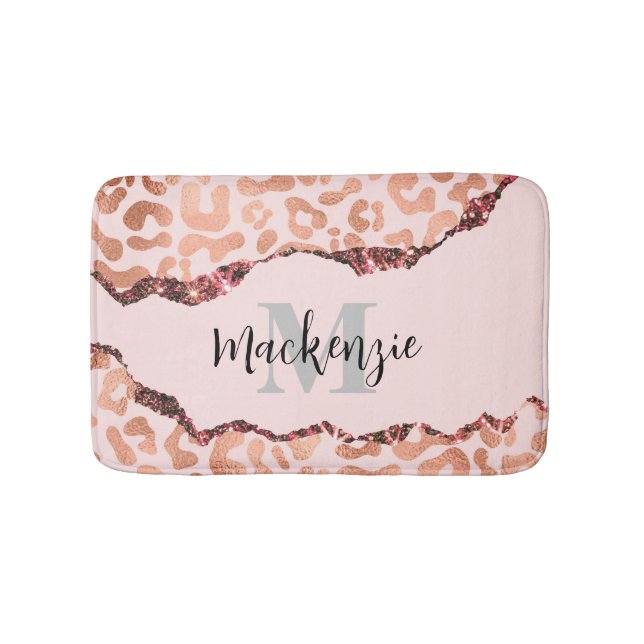 Tapete De Banheiro Impressão Leopardo com brilho Dourado rosa (frente)