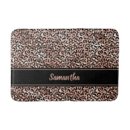 Tapete De Banheiro Impressão Leopardo Dourada Rosa Chic Preta Persona