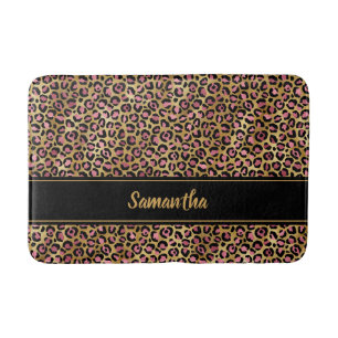 Tapete De Banheiro Impressão Leopardo Dourada rosa-chic preta persona