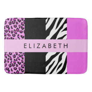 Tapete De Banheiro Impressão Leopardo, Impressão Zebra, Rosa, Seu Nom