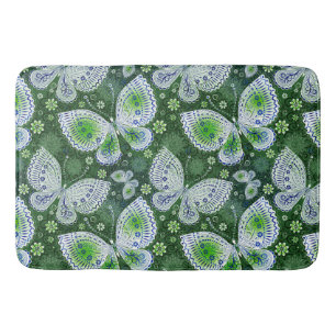 Tapete De Banheiro Impressão Verde de Borboleta de Paisley