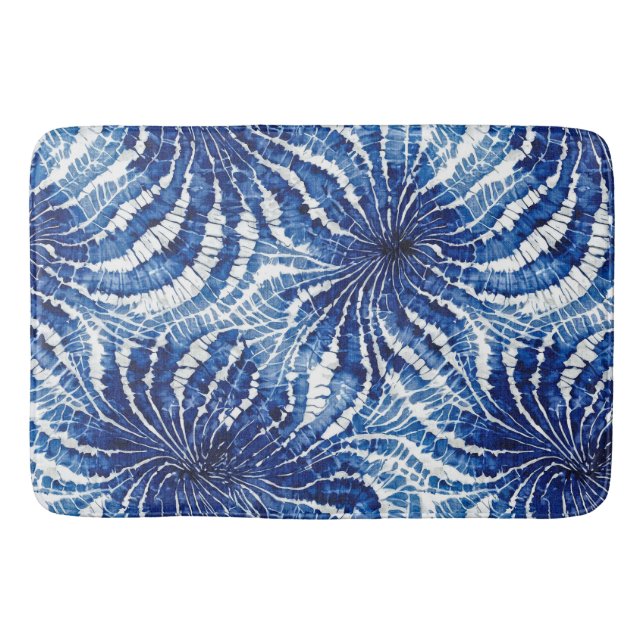 Tapete De Banheiro indigo and white abstract tie dye pattern (Frente)