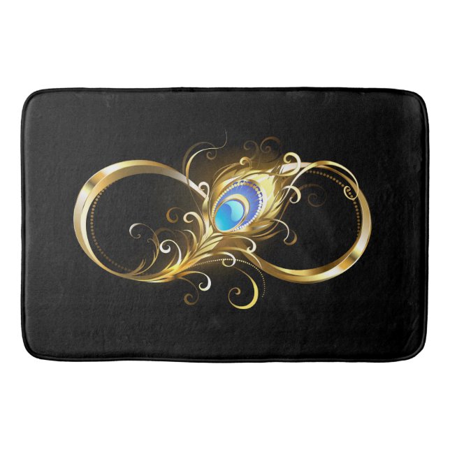 Tapete De Banheiro Infinidade com a pena Pavão de Ouro (Frente)