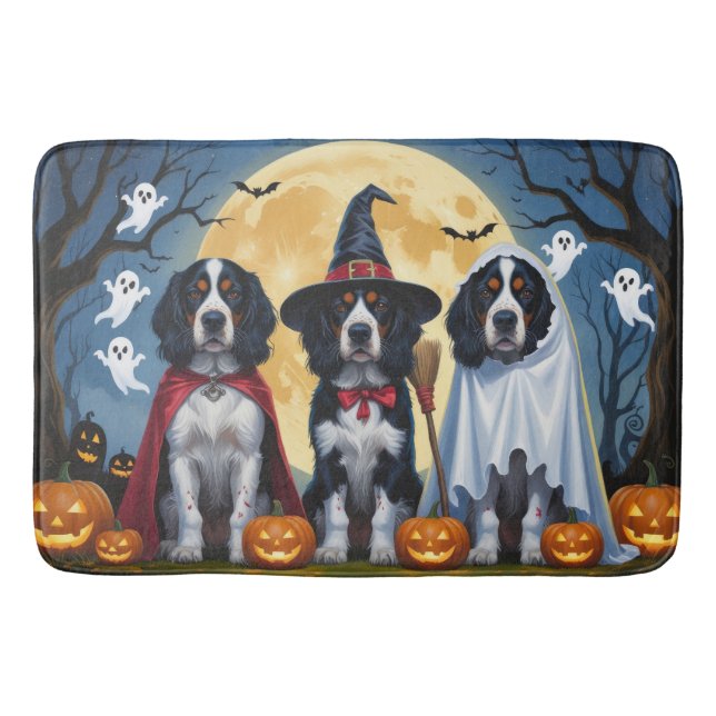 Tapete De Banheiro Inglês Setter Cães Pumpkin Halloween Engraçado (Frente)