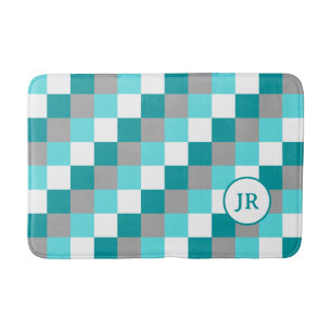 Tapete De Banheiro Iniciais Monogramados em Teal e Aqua Verificados