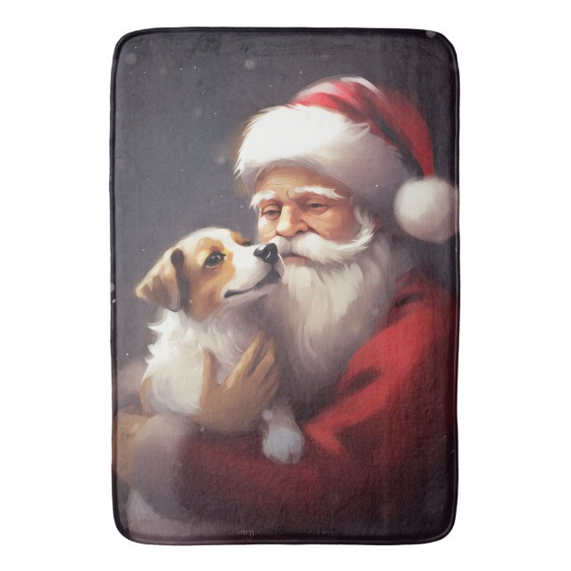 Tapete De Banheiro Jack Russell Com Papai Noel Natal Festivo (Frente Vertical)