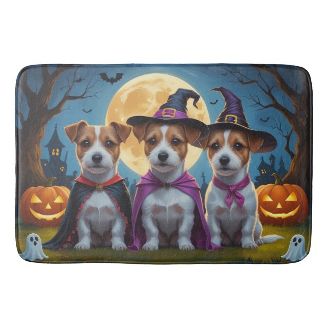 Tapete De Banheiro Jack Russell Dogs Pumpkin Halloween Engraçado (Frente)