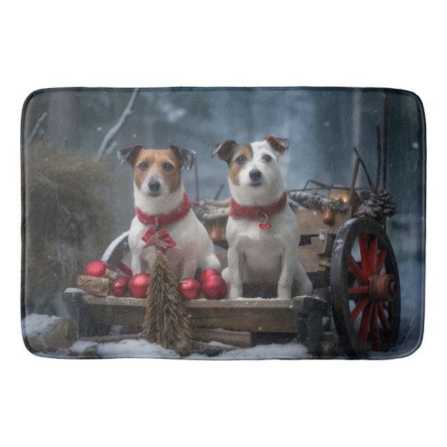 Tapete De Banheiro Jack Russell Snowy Sleigh Decência de Natal (Frente)