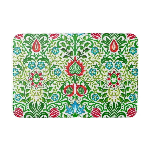 Tapete De Banheiro Jacobean Floral Damask, Green and Coral Red (Frente)