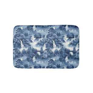 Tapete De Banheiro Jardim d'água japonês em porcelana branca azul