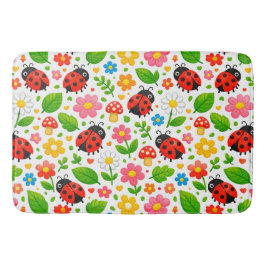 Tapete De Banheiro Joaninhas Fofas e Flores para Decoração Infantil