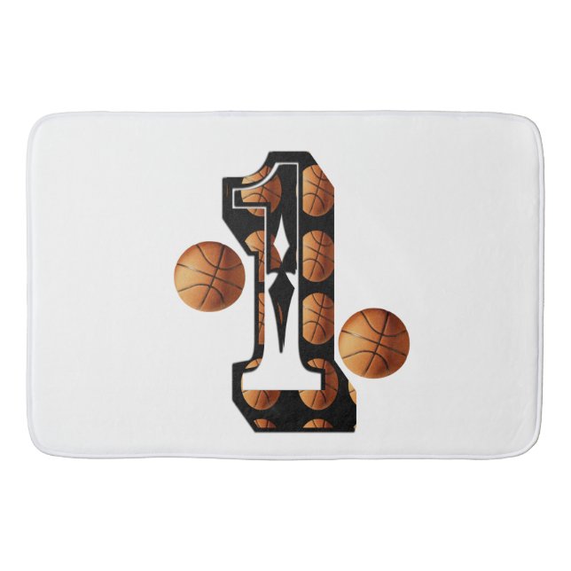 Tapete De Banheiro Jogadores De Basquete Número Um Com Bolas De Basqu (Frente)
