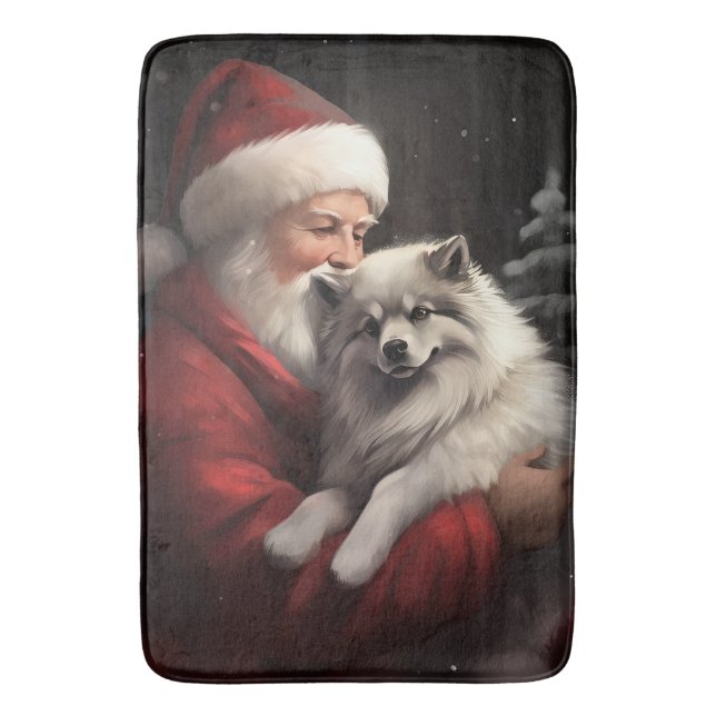 Tapete De Banheiro Keeshond com Papai Noel Natal Festivo (Frente Vertical)