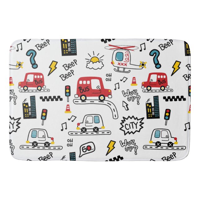 Tapete De Banheiro Kids Playful Transport Pattern  (Frente)