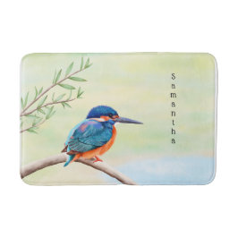 Tapete De Banheiro Kingfisher Watercolor Blue Orange Bird