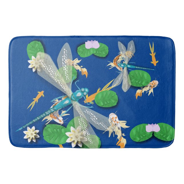 Tapete De Banheiro Koi Carp, Water Lily e Blue Dragonflies (Frente)