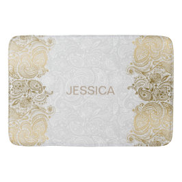 Tapete De Banheiro Lace Floral Dourado E Branco Elegante