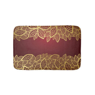 Tapete De Banheiro Laço dourado da folha no fundo vermelho