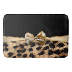 Tapete De Banheiro Laço Preto e Dourado Estampa de Leopardo Guepardo