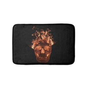 Tapete De Banheiro Laranja Fire Skull Bath Mat