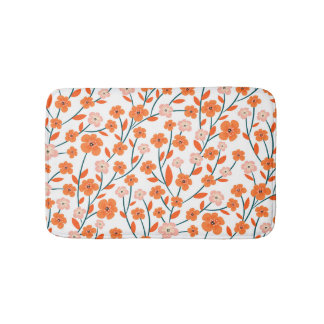 Tapete De Banheiro Laranja Floral Pastel Branco Sem Costura