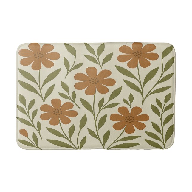 Tapete De Banheiro Laranja Flores Bath Mat (Frente)