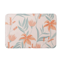 Tapete De Banheiro Laranja Suave e Floral Botânico de Pêssego e Sálvi