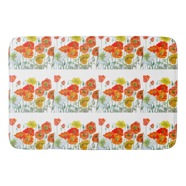 Tapete De Banheiro Laranja Vermelho Amarelo Pópia Aquarela Pópias Art (Frente)