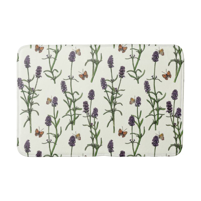 Tapete De Banheiro Lavanda e borboletas esbranquiçadas (Frente)