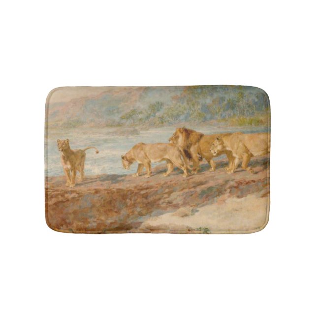 Tapete De Banheiro Leão e Leões na margem de um rio africano (frente)