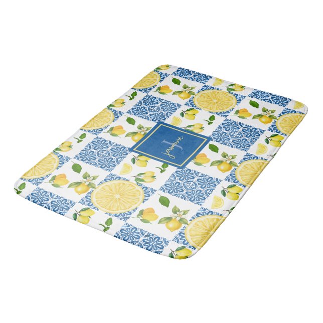 Tapete De Banheiro Lemon Monogram Name French Country Tile Pattern (Angulado)