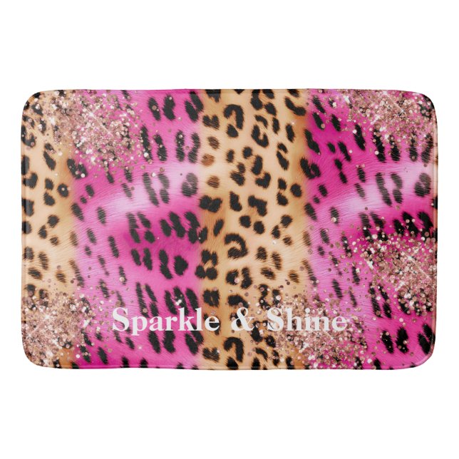 Tapete De Banheiro Leopardo Cor-de-rosa Impressão Rosa Dourada Brito  (Frente)
