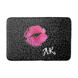 Tapete De Banheiro Leopardo do preto do beijo de Lipgloss do rosa