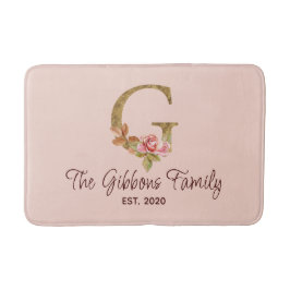 Tapete De Banheiro Letra Personalizada G Folha de Ouro Rosa Cor-de-Ro