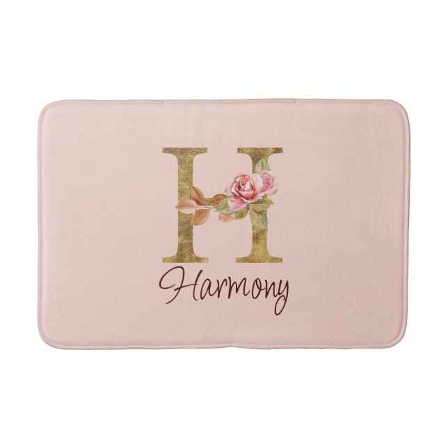 Tapete De Banheiro Letra Personalizada H Folha de Ouro Rosa Bege Rosa (Frente)