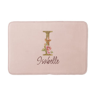 Tapete De Banheiro Letra Personalizada I Dourada Rosas Rosa Claro