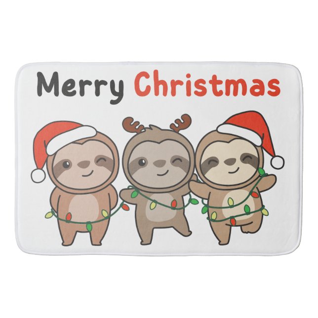 Tapete De Banheiro Leve Natal Bonita Sloths Feliz Natal (Frente)