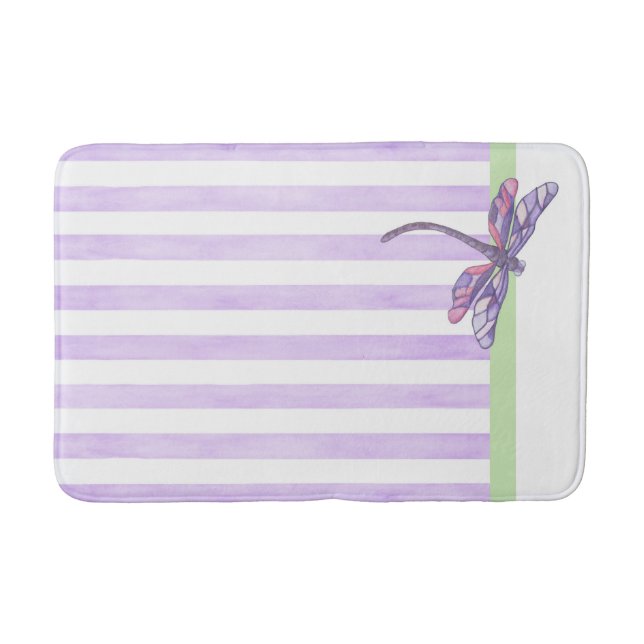 Tapete De Banheiro Libélula e Listras Violeta (Frente)