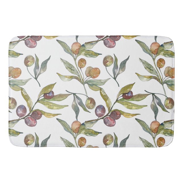 Tapete De Banheiro Linda Aquarela Azeitona Italiana Padrão Branco (Frente)