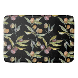 Tapete De Banheiro Linda Aquarela Azeitona Italiana Padrão Preto