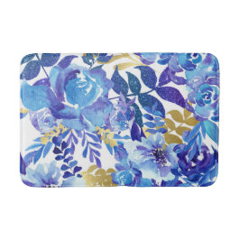 Tapete De Banheiro Linda Blue Watercolor Floral Bath Mat