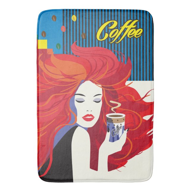 Tapete De Banheiro "Linda moça com copa de café" Pop Art (Frente Vertical)