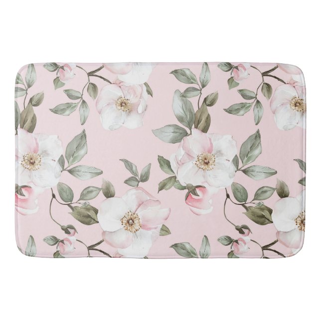 Tapete De Banheiro Lindas Flores Brancas Rosa (Frente)