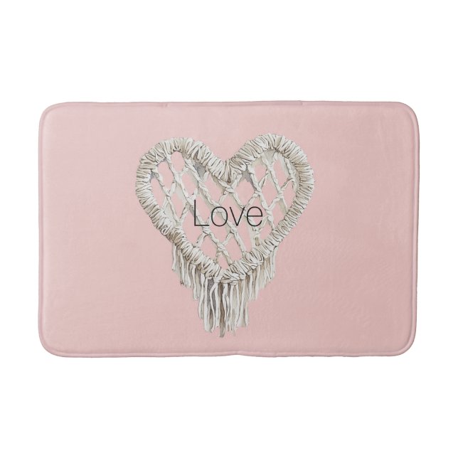 Tapete De Banheiro Lindo Coração Branco Rosa com Franja (Frente)